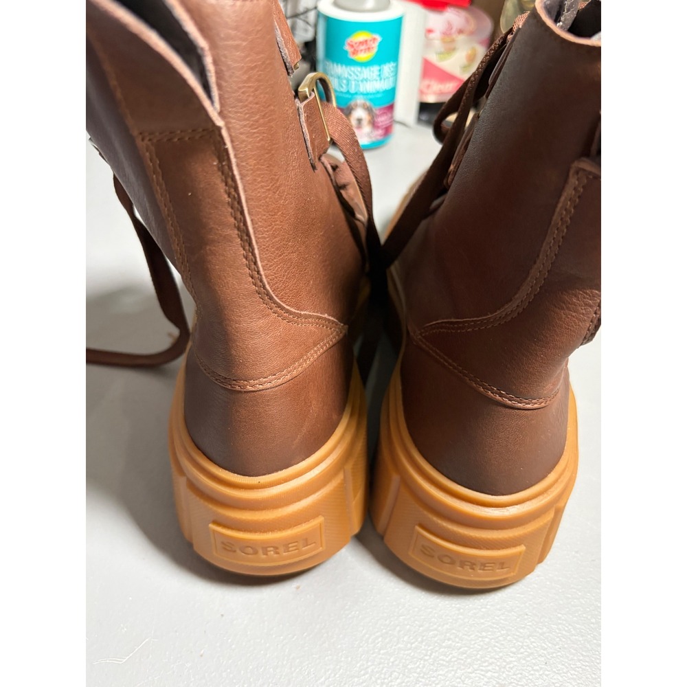SOREL Brex Boot Lace Womens 8.5 Brown Leather Platform Chunky Lug Sole Combat - Picture 3 of 8